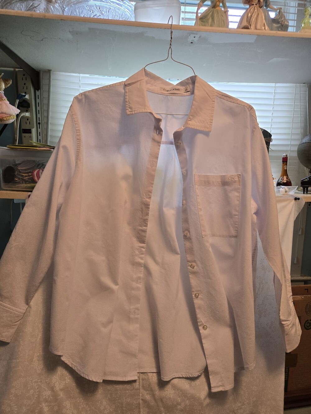 Calvin Klein Ladies White Casual Button-Down Shirt
